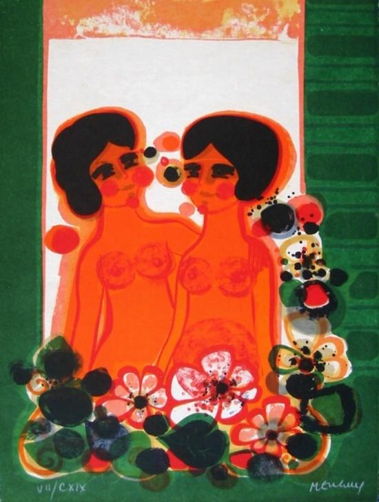 Frederic MENGUY : Original Lithograph : To the window in bloom