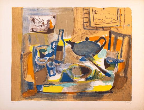 Marcel Mouly : Original Lithograph : Still life with teapot