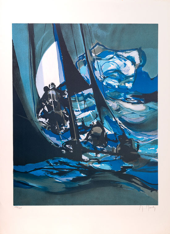 Marcel Mouly : lithographie originale signe et numrote au crayon : Yachtsmen