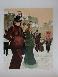 Lithographie originale Bernard Peltriaux - Elégantes en hiver
