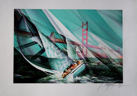Raymond Poulet : Original Lithograph : Regatta to San Fransisco