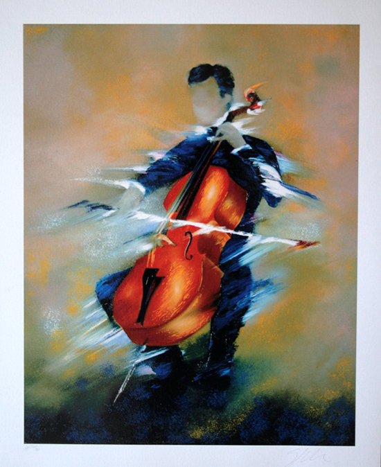 Sérigraphie originale signée et numérotée de Victor Spahn : Le violoncelliste