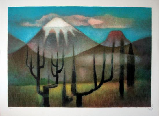 Louis TOFFOLI : lithographie originale signe et numrote au crayon : Montagnes mexicaines