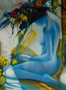 Litografía Jean-Baptiste Valadié - El sombrero a las flores amarillas