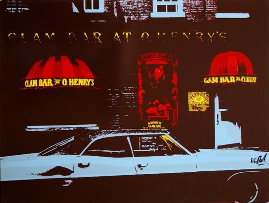 Alain VALTAT : Serigraph on a very beautiful thick and heavyweight satin and vernish finished paper : Clam Bar