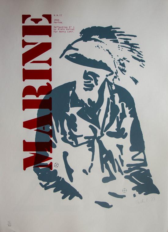 Alain Valtat signed serigraph, World War II - Marine