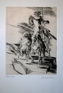 Claude Weisbuch etching - Don Quichotte