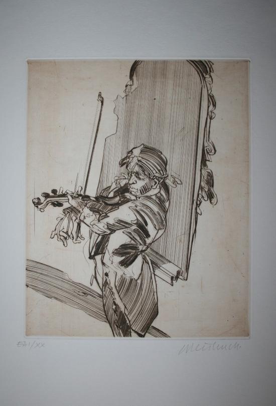 Claude Weisbuch : Original Etching : The Musician with the mirror