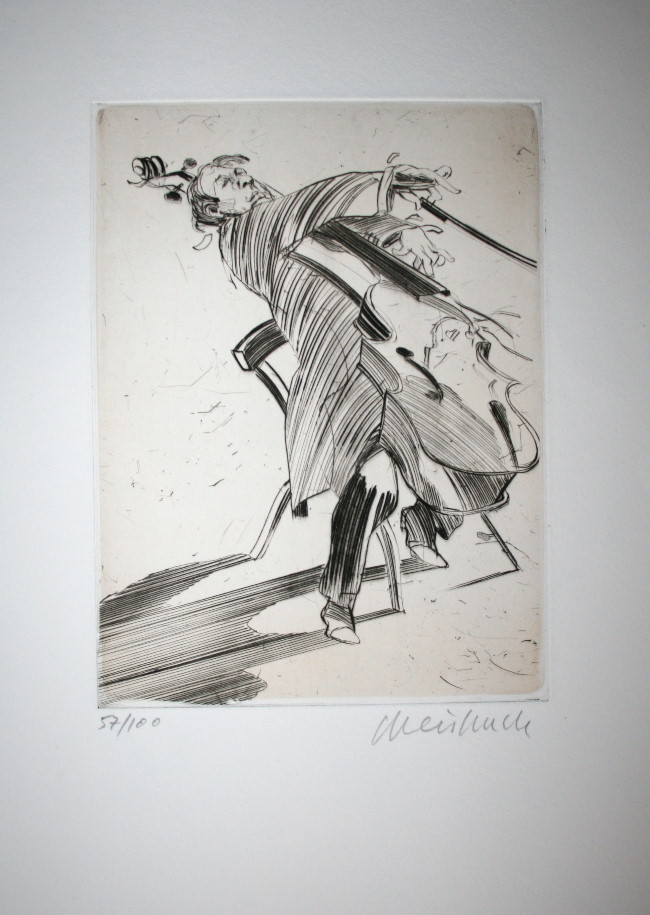 Claude Weisbuch : Original Etching : The Cellist