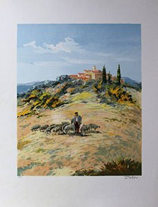 Victor Zarou Original Lithograph - The shepherd