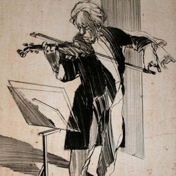 Gravure originale Claude Weisbuch : Violon solo