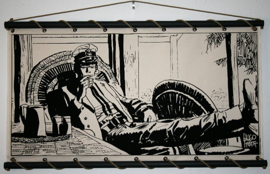 Serigrafia su tela : Hugo Pratt - Corto Maltese, Réflexion - Corto Tropiques