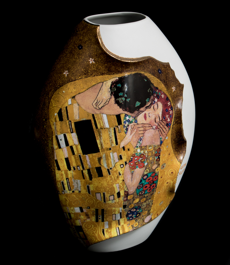 Height Black and Gold Design 20 cm Gustav Klimt Art The Kiss Porcelain Flower vase 