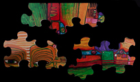 Puzzle per bambini : pezzi di legno : Hundertwasser : Irinaland over the Balkans