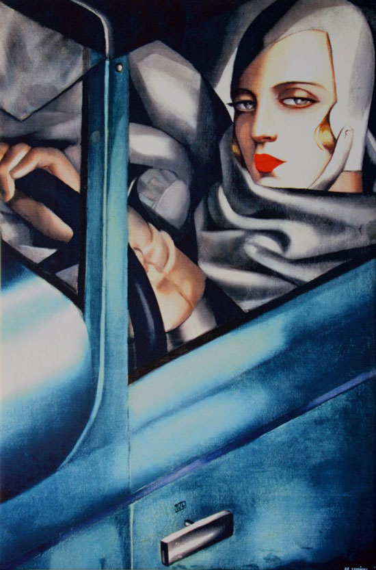 Tela Tamara De Lempicka, Autoritratto nella Bugatti verde