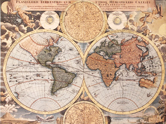 Tela Mapa del mundo, Planiglobii Terrestris, 1716