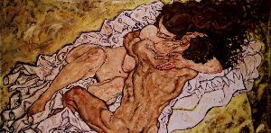 Toile Egon Schiele : L'étreinte