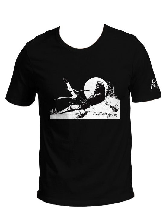 T-shirt Corto Maltese di Hugo Pratt : Marino sulla duna (Nero)