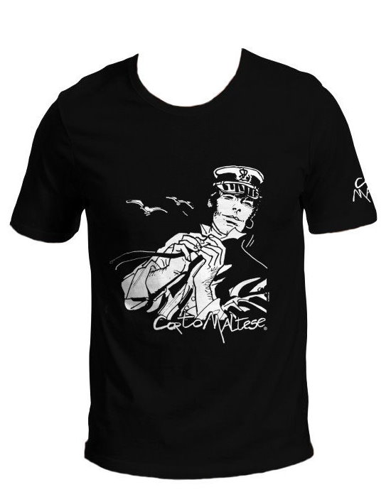 Corto Maltese T-shirt of Hugo Pratt : Dans le vent (Black)