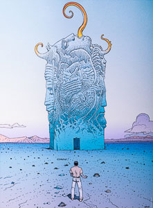 Jean Giraud, Moebius laminated poster on wood, The Major's tower - After